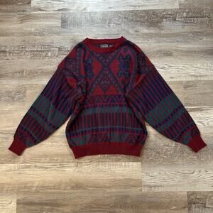 Vintage Van Heusen Sweater XL Made in Korea Geometric Knit 80s Grandpa Core